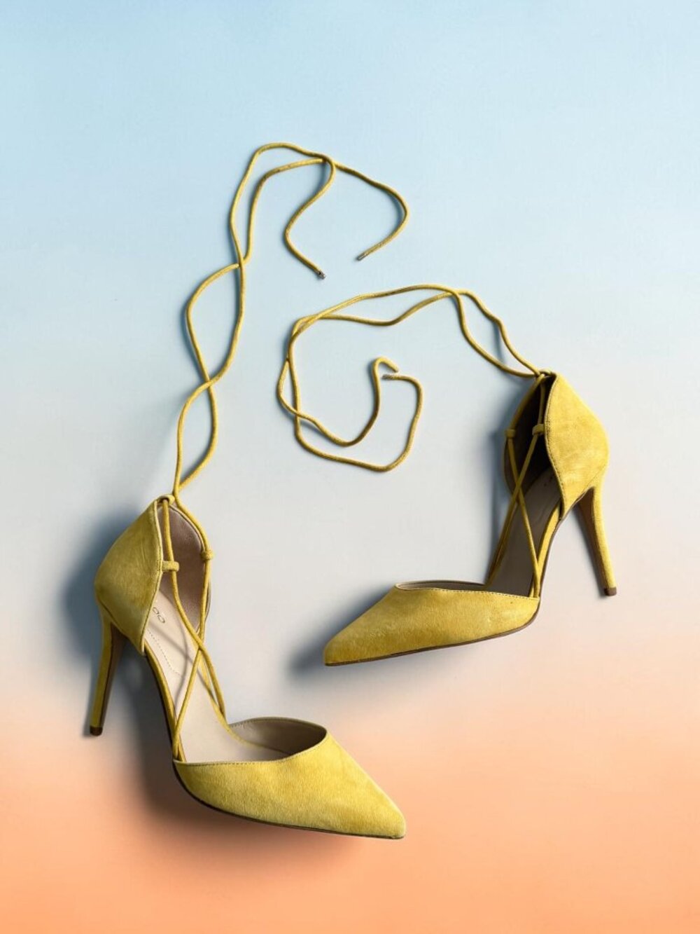 ALDO Yellow Suede Lace Up Heels Size US 9